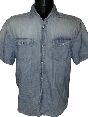 Men's Light Blue Short-Sleeve Denim Western Shirt Size M